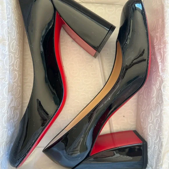 NIB Louboutin Glossy Patent Leather Chunky Heels - Picture 7 of 16